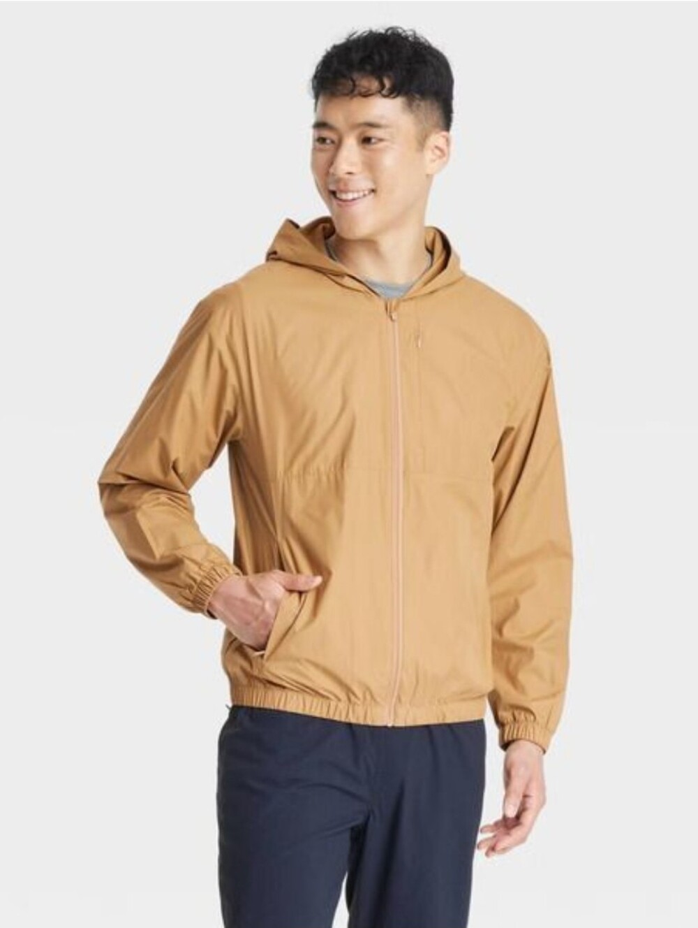 All In Motion Men's Windbreaker Jacket, Caramel, Recycled Polyester, Lightweight
